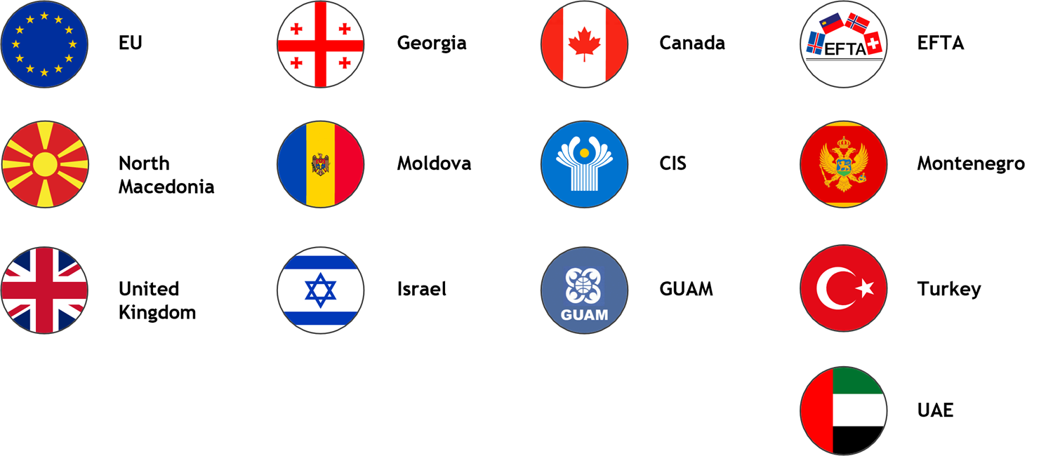 Ukraine and other countries have signed 25 free trade agreements covering the markets of 47 countries.